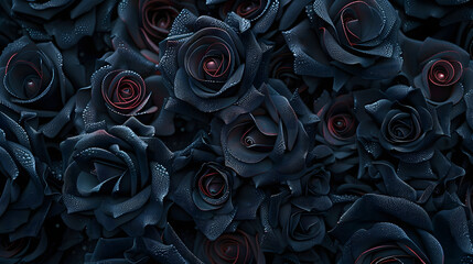 Wall Mural - dark moody black roses pattern close up , gothic background concept