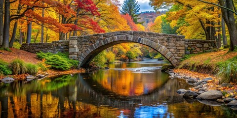 Wall Mural - Stone bridge over tranquil creek surrounded by colorful fall foliage, bridge, stone, creek, fall, autumn, foliage, trees