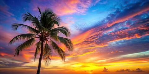 Wall Mural - Landscape wallpaper featuring a serene palm tree against a colorful sky , palm tree, landscape, wallpaper, tropical, nature