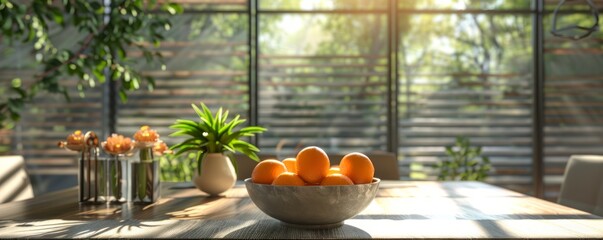 Elegant dining room with an empty fruit bowl