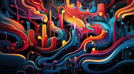 Wall Mural - An abstract illustration of music with flowing lines, rhythmic patterns, and vibrant hues  