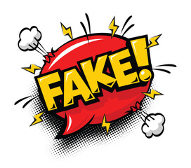 Fake comic speech bubble. Flat torn balloon sign of fake news. Vector icon in pop art style on transparent background