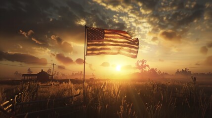 Wall Mural - American flag in bright sky