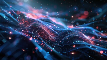 Poster - Technological wave visualized through blue and pink lines, creating a dynamic futuristic network. AIG53M