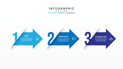 Wall Mural - Business growth arrow template. Infographic 3 steps to success. Vector illustration.