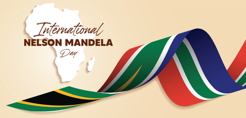 south Africa flag ribbon for Nelson Mandela Day vector poster