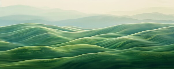 Wall Mural - Abstract organic flowing green lines and waves smooth textured tones wallpaper background illustration