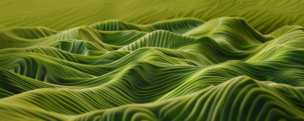 Wall Mural - abstract organic flowing green lines and waves smooth textured tones wallpaper background illustrati
