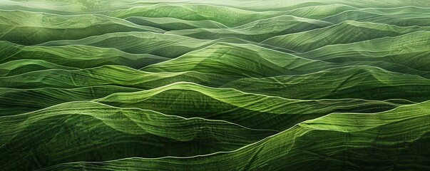 Wall Mural - abstract organic flowing green lines and waves smooth textured tones wallpaper background illustrati