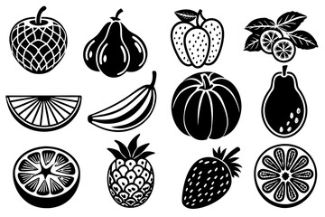 Wall Mural - Black set of summer fruits