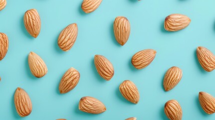 Almond nuts on a blue background.