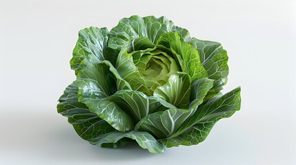 Close-up View of a Fresh Green Organic Cabbage Head on a Plain Background