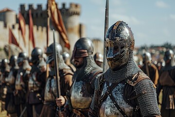 Wall Mural - Embark on a historical journey with this professional image capturing the Portuguese army during the Middle Ages, featuring courageous soldiers adorned in authentic medieval armor