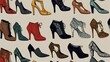 © R-CHUN - A collection of shoe vectors, featuring doodles of women's shoes in various styles, isolated in a set, emphasizing the diversity in footwear design.