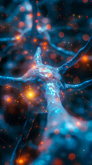 Poster - Bioluminescent Neural Network AI Interface: Futuristic Brain-Machine Connection with Glowing Synapses and Artificial Intelligence Integration