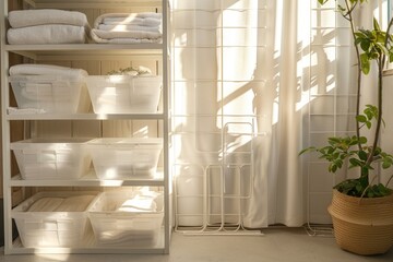 Poster - A shelf filled with numerous white towels