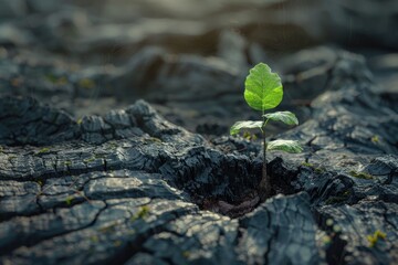 Poster - A small plant growing out of a decaying tree stump in a natural environment