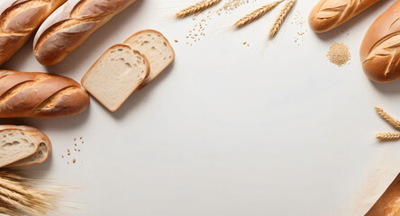 Wall Mural - Homemade bread with baking powder and slices of wheat bread on wooden table isolated white background for text