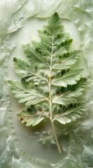 Poster - Monochromatic Macro of Fern Leaf Detail for Earth Day - Fine Vein Patterns Accentuated by Soft, Light Green Shades