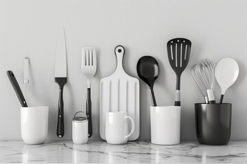 Poster - A collection of various kitchen utensils placed on a countertop