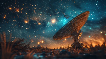 radio telescope under a starry night