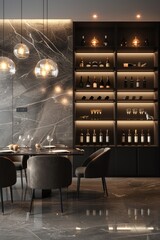 Aufkleber - A table full of wine bottles in a cozy dining room setting