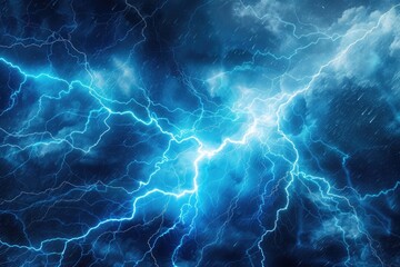 Poster - A blue lightning storm illuminates the dark sky