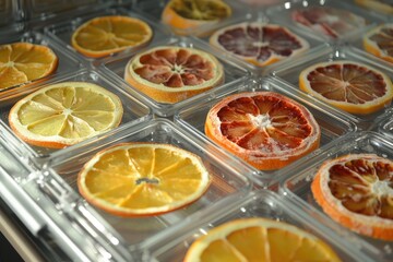 Poster - Fresh oranges displayed in a colorful arrangement, ideal for food or lifestyle photography