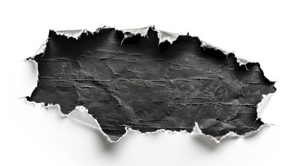 Aufkleber - A close-up image of a torn piece of black paper on a white background