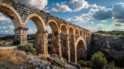 Aufkleber - A stone bridge over a river with a serene blue sky in the background