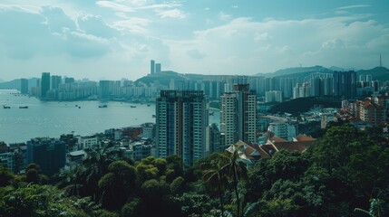Poster - Urban landscape with buildings and boats, suitable for travel or architecture theme