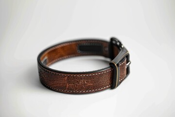 Wall Mural - A close-up shot of a leather bracelet lying on a white surface