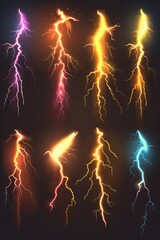Poster - A set of lightning flashes on a dark background, suitable for use in weather or electrical themed contexts