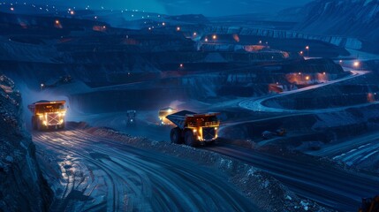 Nighttime Mining Operation in a Vast Quarry