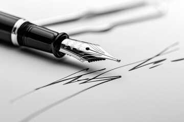 Wall Mural - A close-up shot of a fountain pen resting on a piece of paper, ready to write