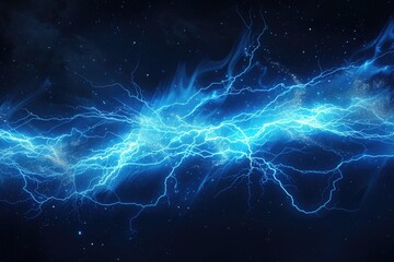 Poster - A vibrant blue lightning bolt striking against a dark, featureless backdrop