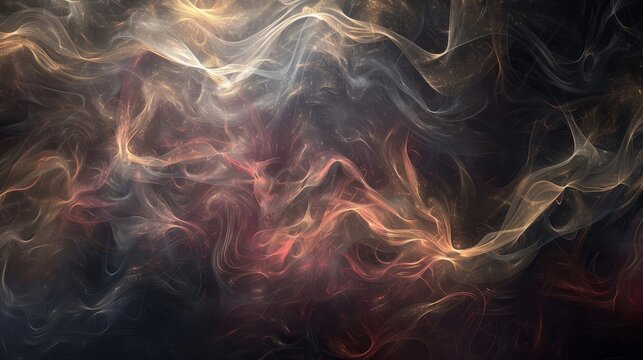 Abstract smoky patterns in charcoal and maroon with gold highlights and light effects background