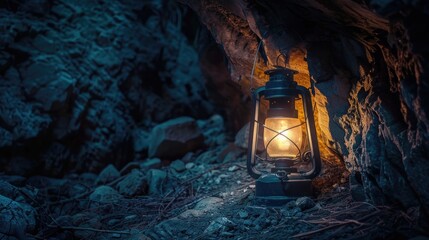 Aufkleber - A single lantern shines brightly in a dark environment