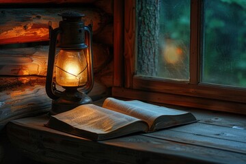 Poster - An open book sitting on a wooden table, ideal for academic or literary-themed projects