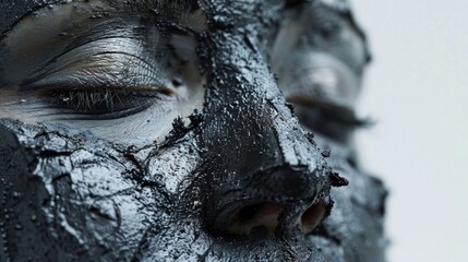 Poster - A close-up shot of a person's face covered in black paint, ideal for creative or artistic uses