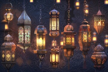 Aufkleber - A group of lanterns hanging from a ceiling, suitable for use in interior design or decorative settings