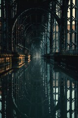Poster - A serene scene of a long bridge reflected in calm water