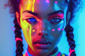 Poster - A woman with vibrant neon paint on her face
