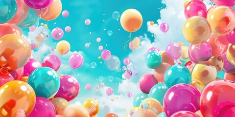 Poster - A collection of colorful balloons suspended in mid-air, ideal for backgrounds and decorative purposes