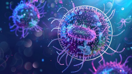 Poster - A microscopic view of a cell with multiple cells surrounding it, suitable for use in scientific or educational contexts