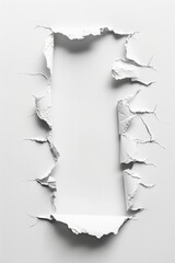 Poster - A torn piece of paper fragment lies on a white surface, revealing the edges and fibers
