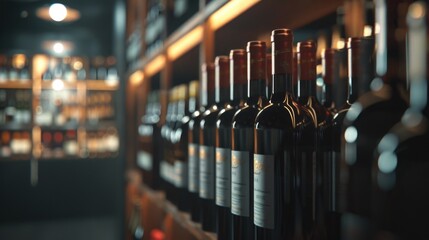 Aufkleber - Row of wine bottles on a wooden shelf