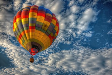 Aufkleber - Colorful hot air balloon soaring through fluffy clouds, perfect for travel or adventure themes
