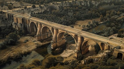 Aufkleber - Aerial view of a bridge spanning a river with water and surrounding landscape