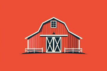 Poster - A classic red barn with a black door and a bench in front, perfect for rustic or countryside scenes
